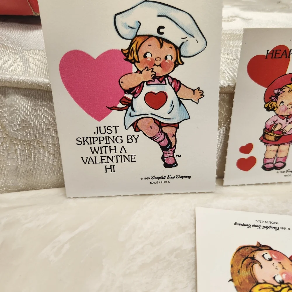 Vintage 1989 Campbells Kids Valentines Lot Of 18 Valentines + 2 Extras On Box